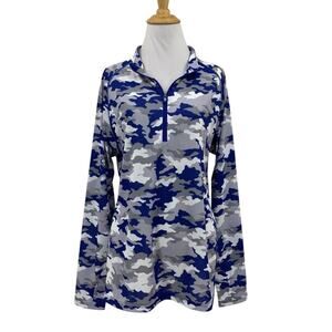Taylor Jordan Top Womens XL Extra Large Blue Grey Camo Long Sleeve Mock Golf